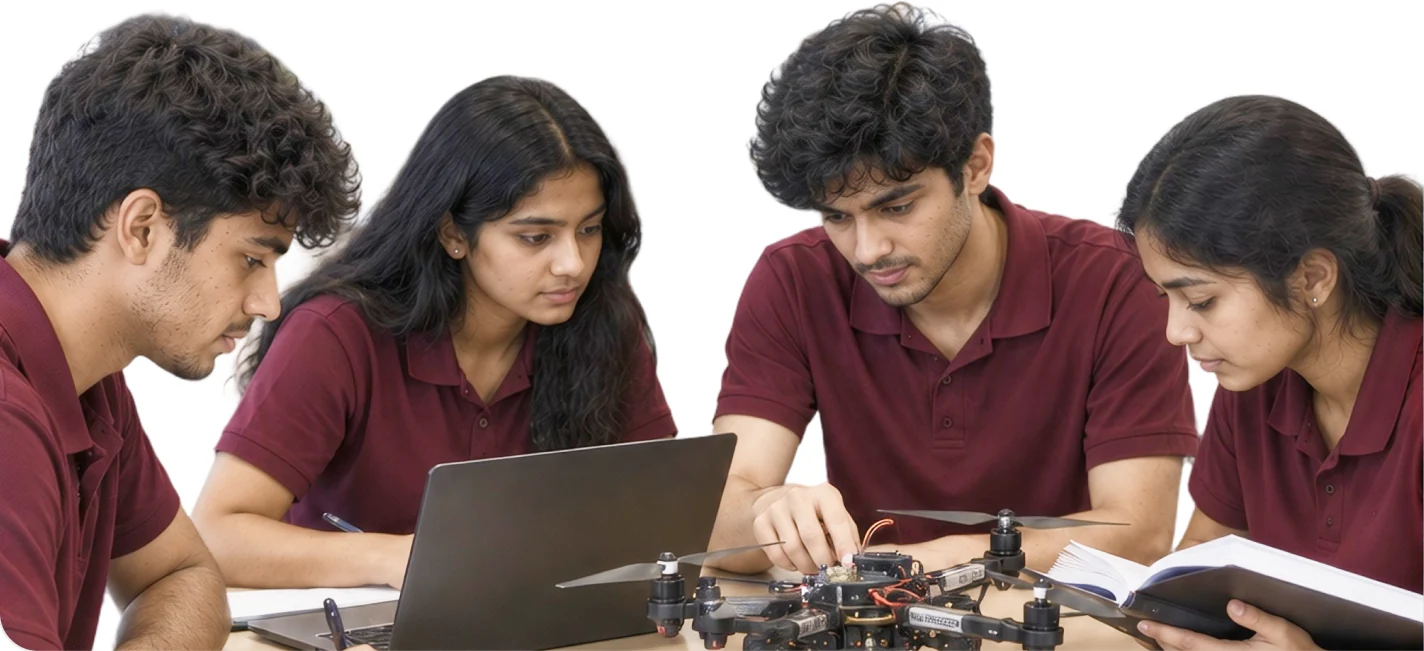 Students building a drone together